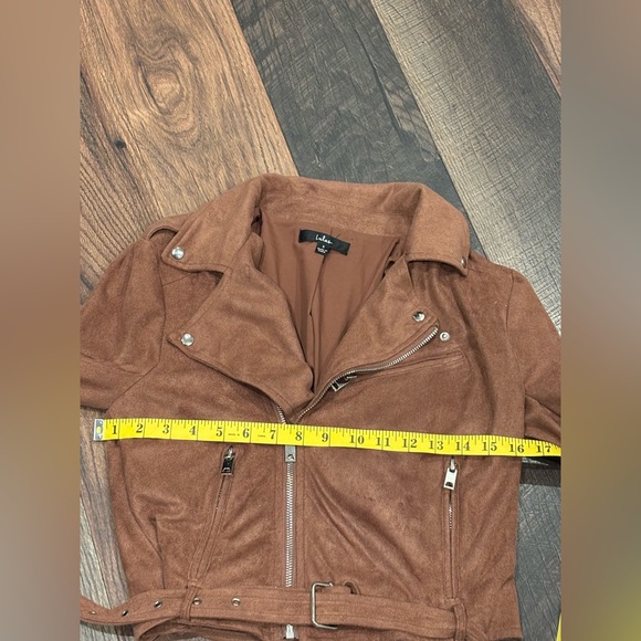 Lulu's Brown Faux Suede Moto Jacket in size small - Picture 5 of 10